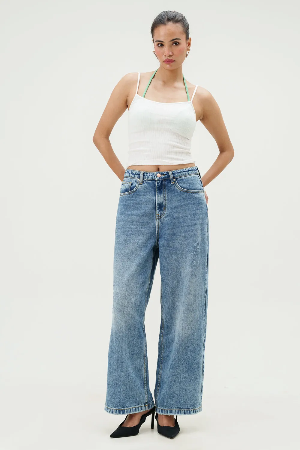 Quill Blue Wide Cropped Jeans