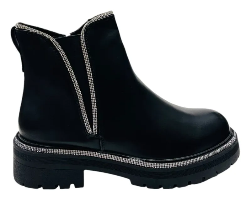 Rhinestone Elastic Zip Chelsea Boots