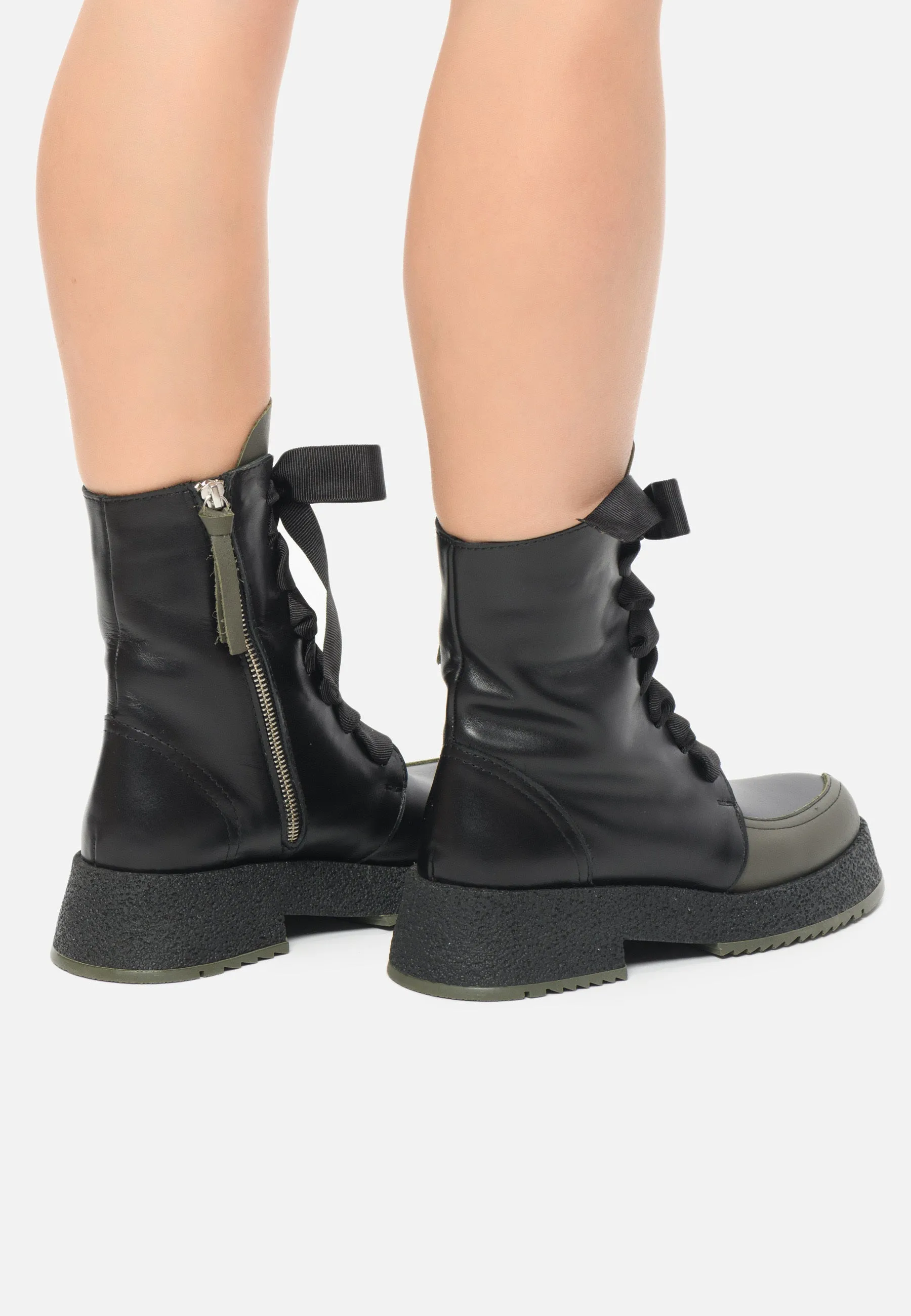 Ribbon-Laced Side-Zip Ankle Boots