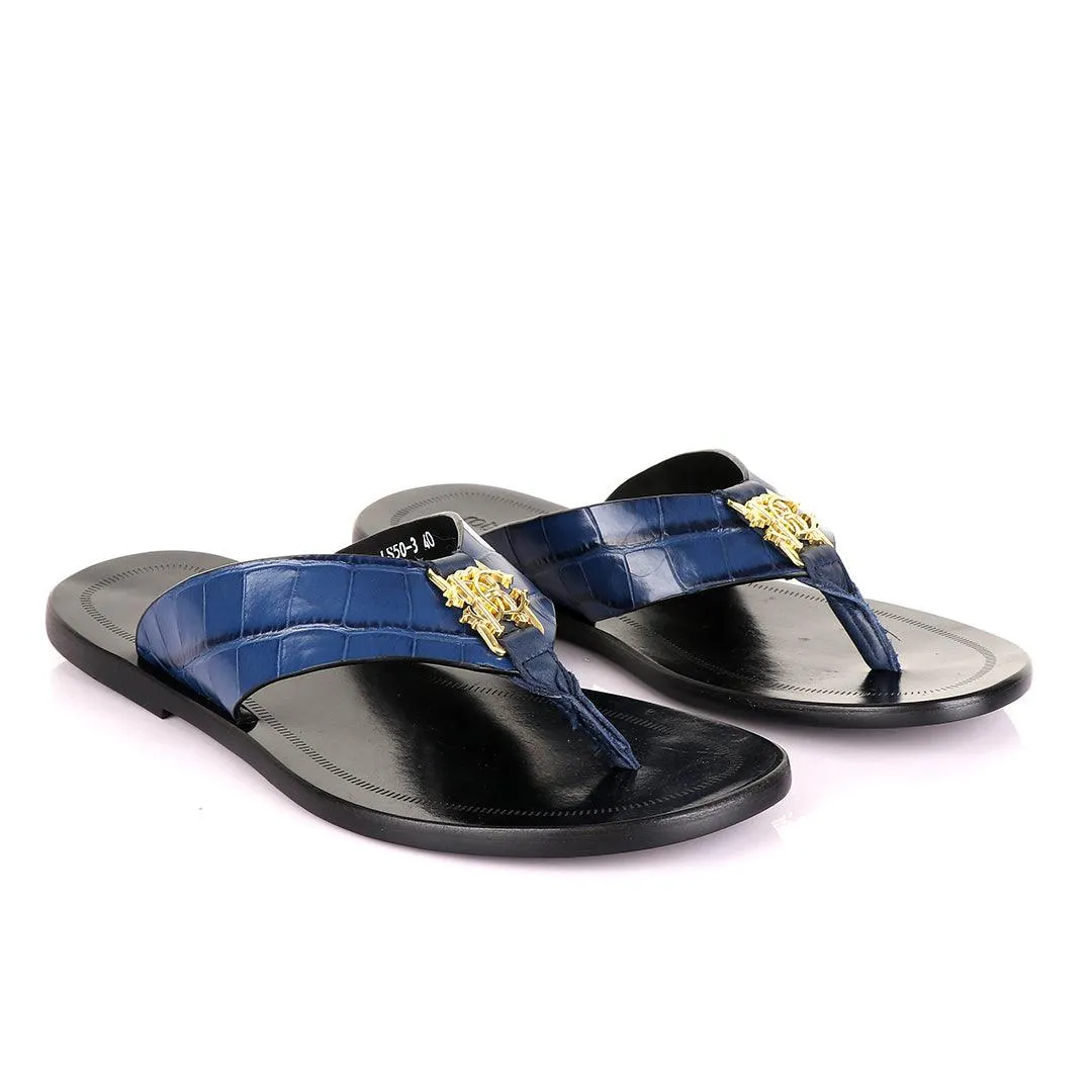 Roberto Cavali Blue Simplicity Leather Slippers