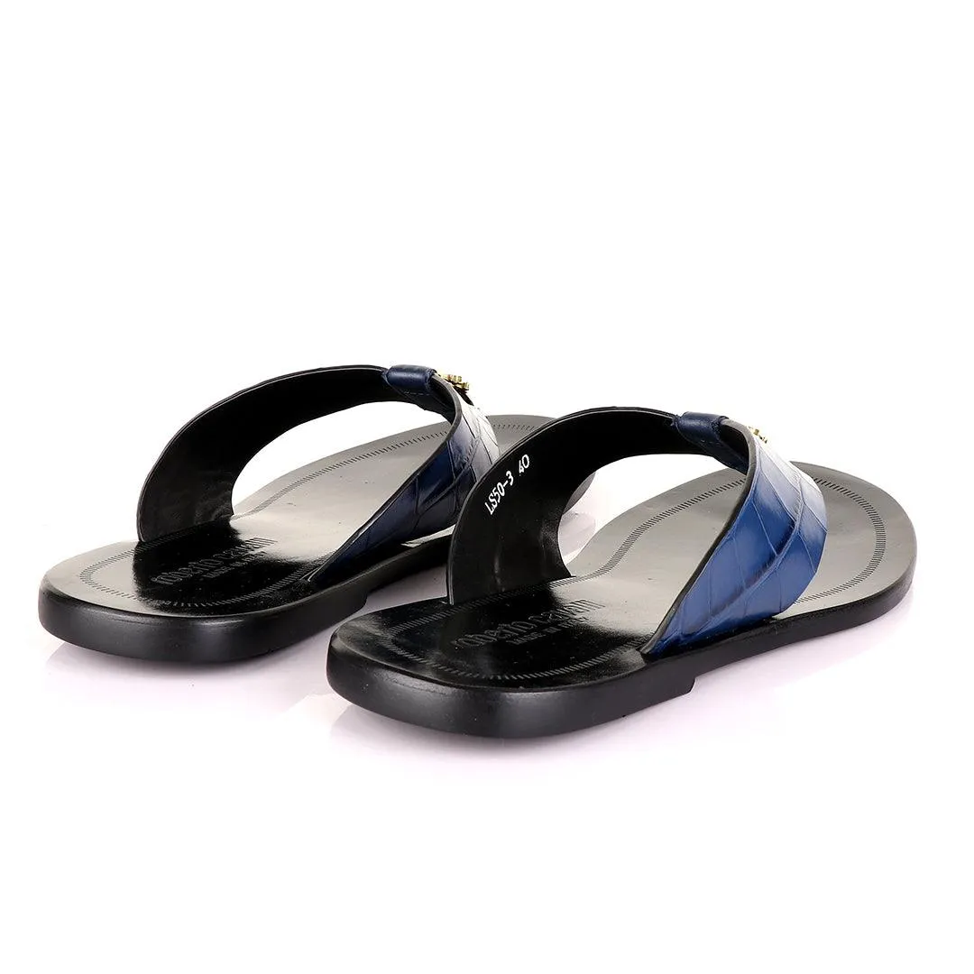 Roberto Cavali Blue Simplicity Leather Slippers