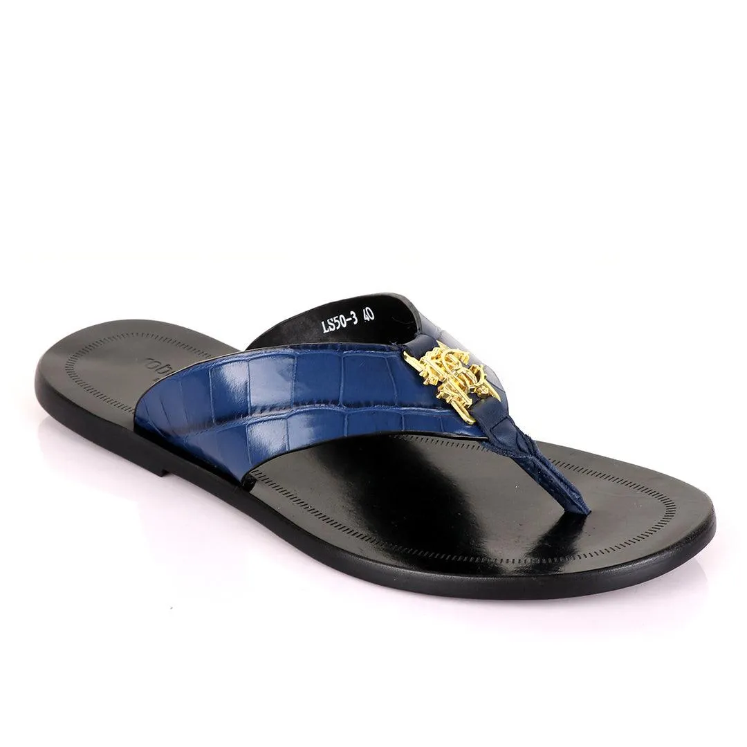 Roberto Cavali Blue Simplicity Leather Slippers