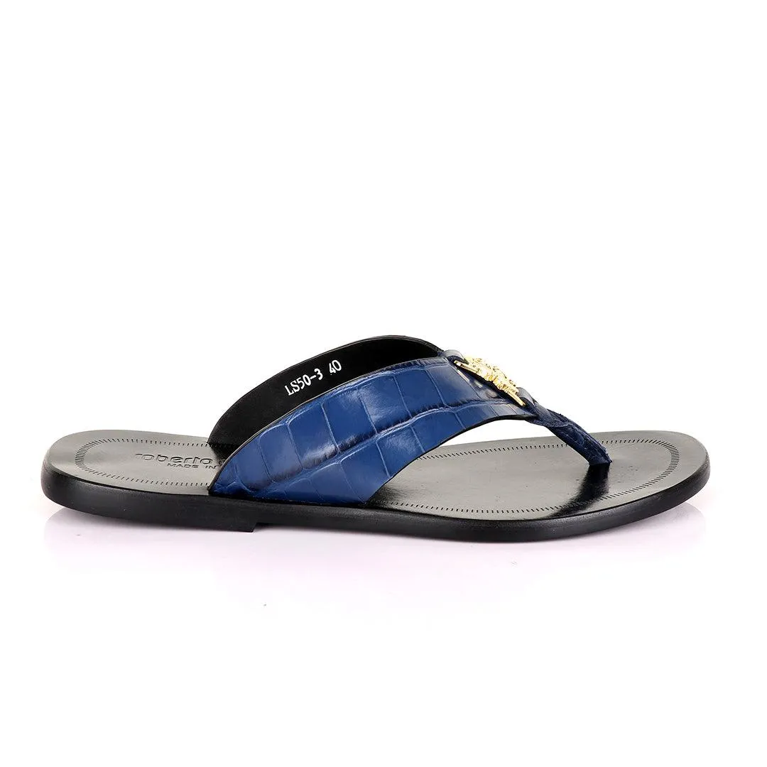 Roberto Cavali Blue Simplicity Leather Slippers