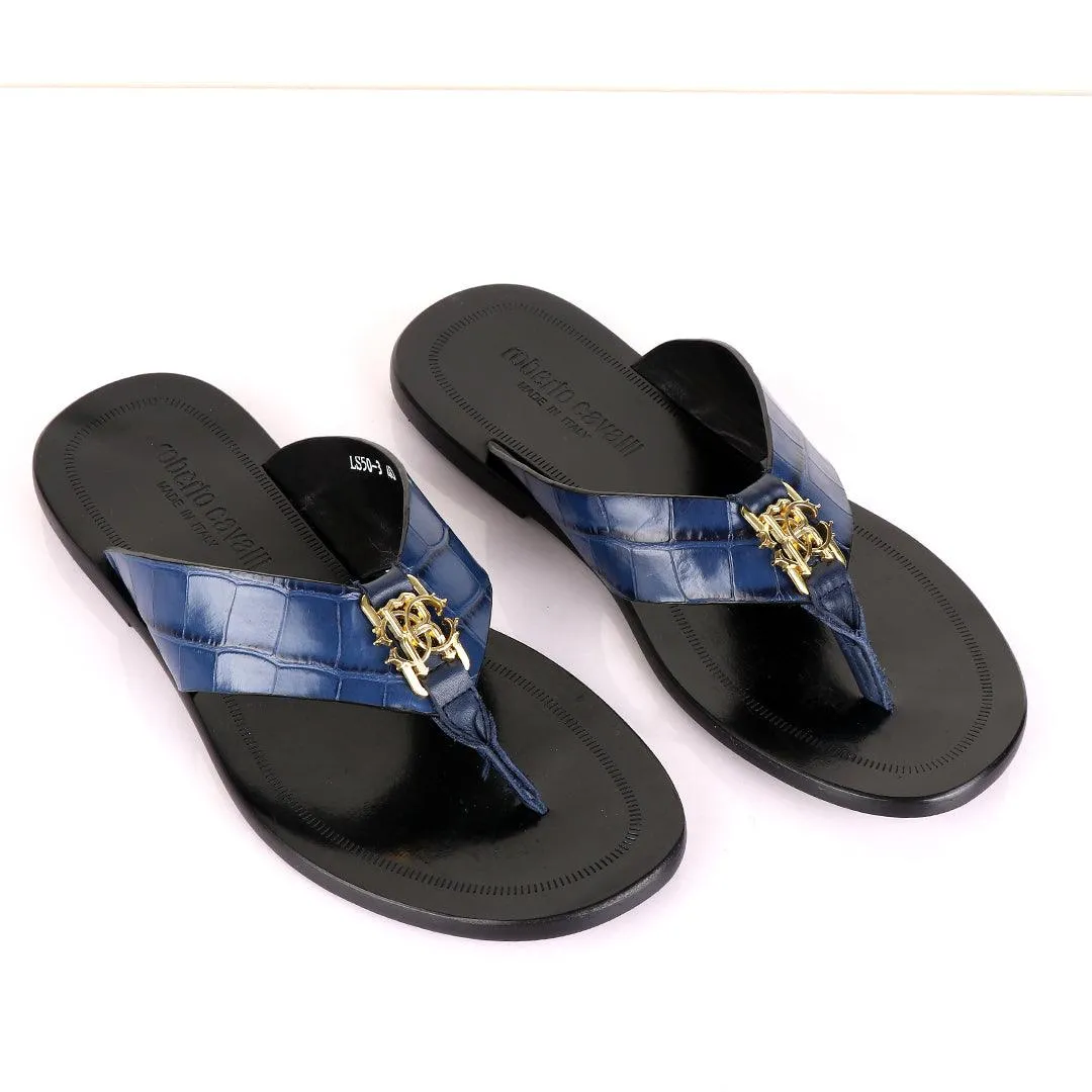 Roberto Cavali Blue Simplicity Leather Slippers