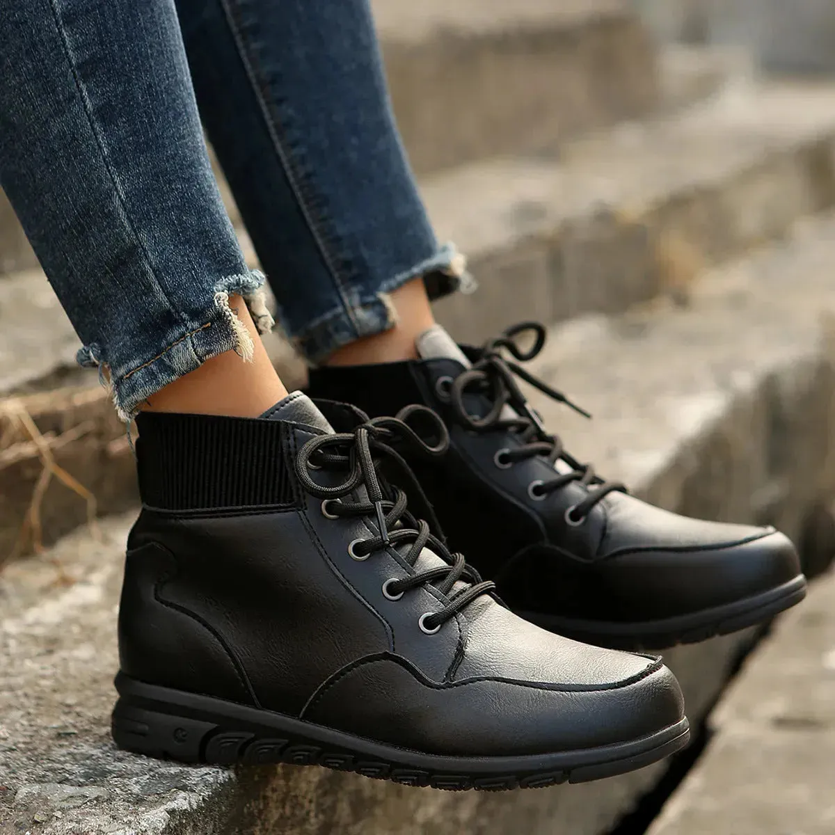 Round Toe Lace-up Ankle Boots Fall Winter Fashion Versatile Non-slip Flat Shoes Retro Western Cowboy Ankle Boot For Women