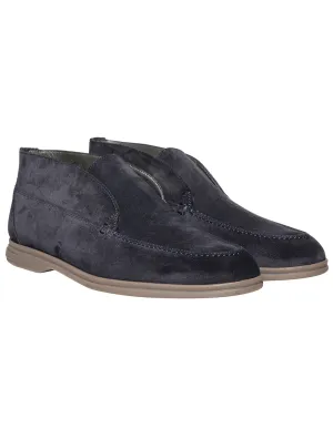 Suede Calfskin Ankle Boot Navy