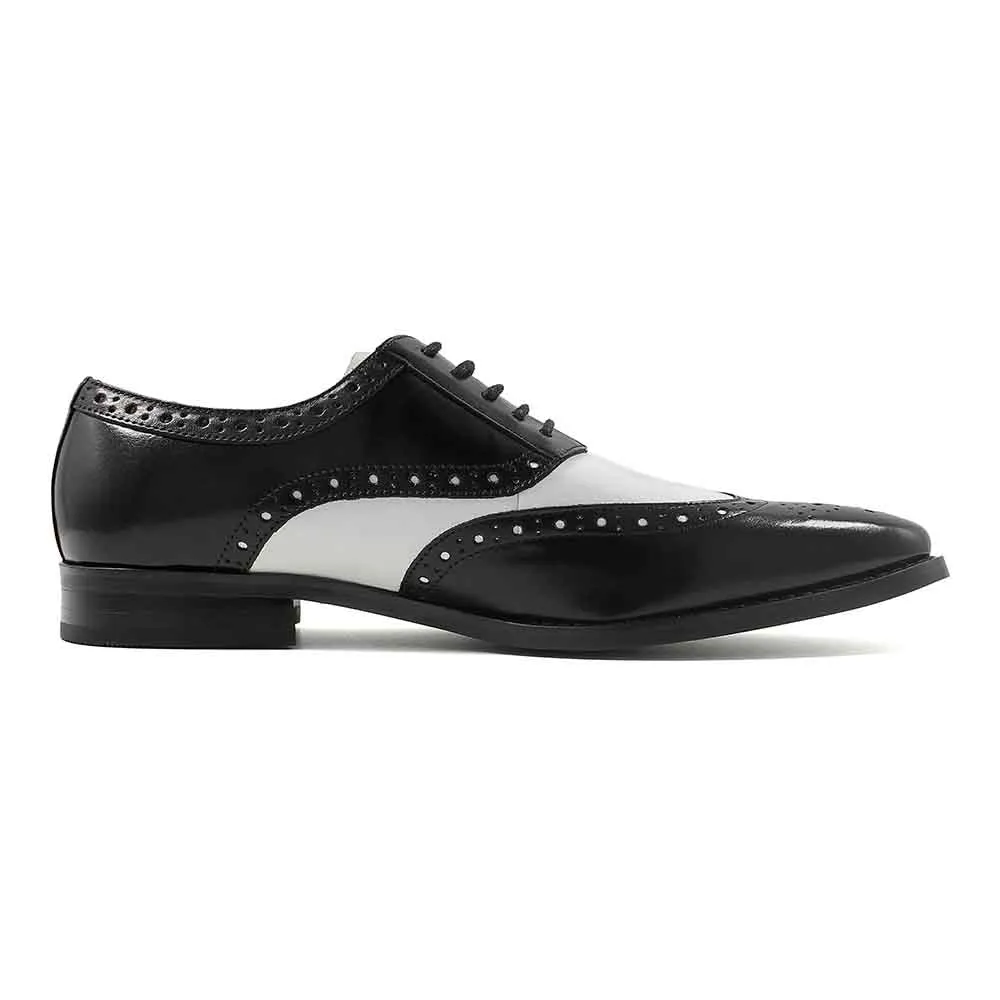 Tinsley Black & White Buffalo Leather Wingtip Oxfords by Stacy Adams