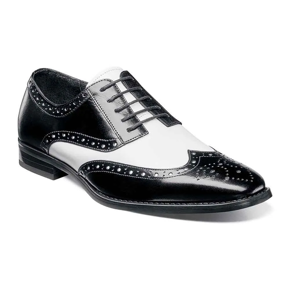 Tinsley Black & White Buffalo Leather Wingtip Oxfords by Stacy Adams