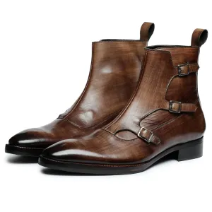 Triple Monk Strap Boots - Brown