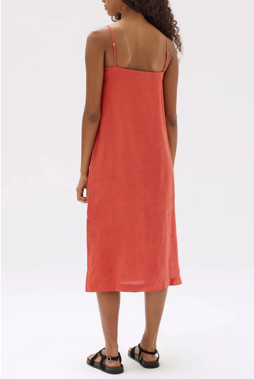 Vallory Linen Slip Dress Papaya