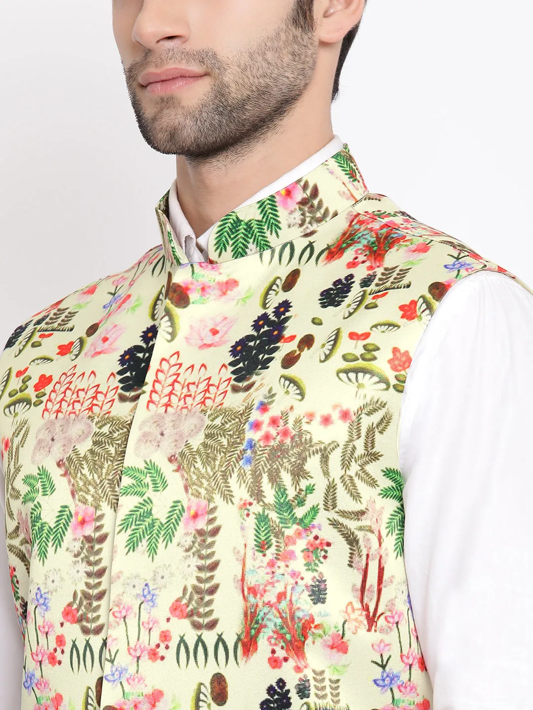 VASTRAMAY Men's Green Digital Printed Royal Nehru Jacket