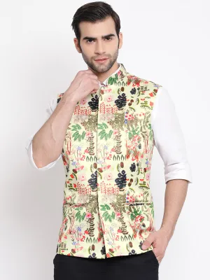 VASTRAMAY Men's Green Digital Printed Royal Nehru Jacket