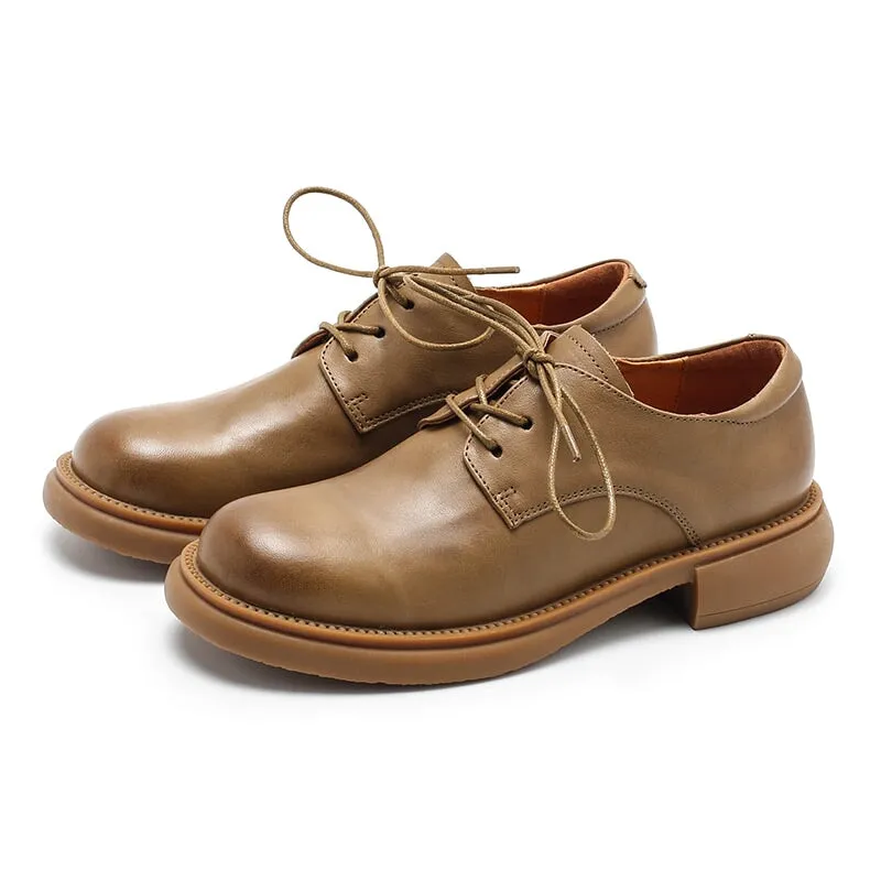 Vegetable Tanned Leather Derby Shoes Lace Up Oxfords in Brown/Khaki/Black