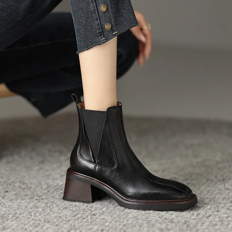 Versatile Square Toe Leather Chelsea Boots