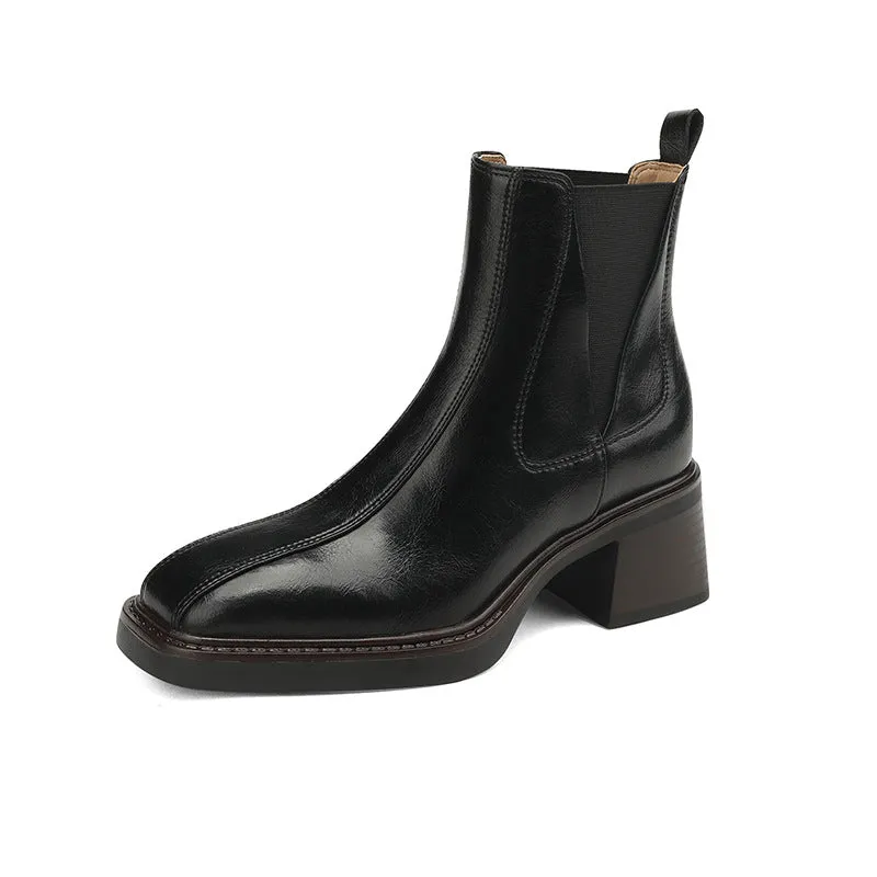 Versatile Square Toe Leather Chelsea Boots