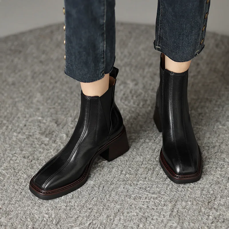 Versatile Square Toe Leather Chelsea Boots