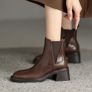 Versatile Square Toe Leather Chelsea Boots