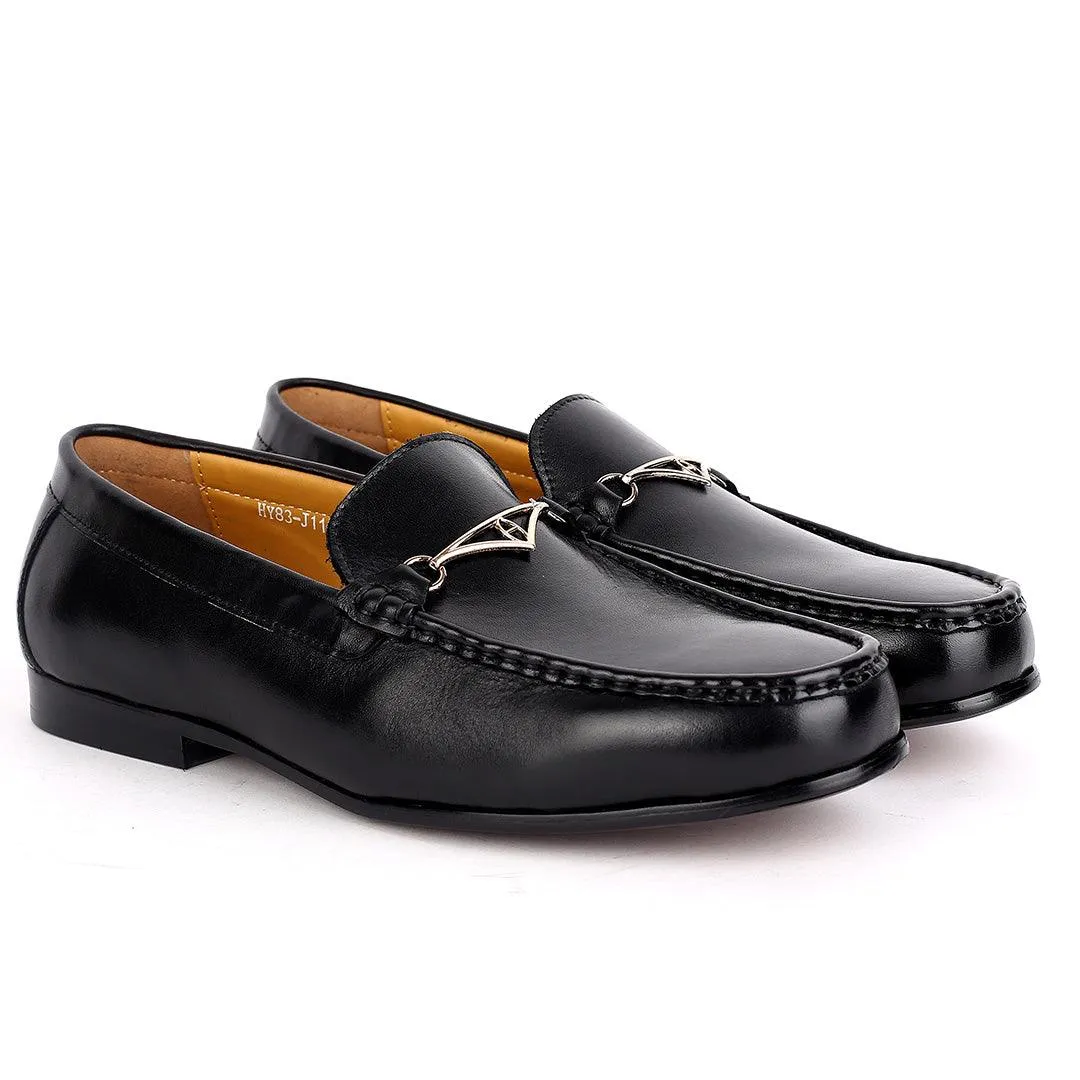 Weston Magnificent Leather Gold Designed Loafers Shoe - Black