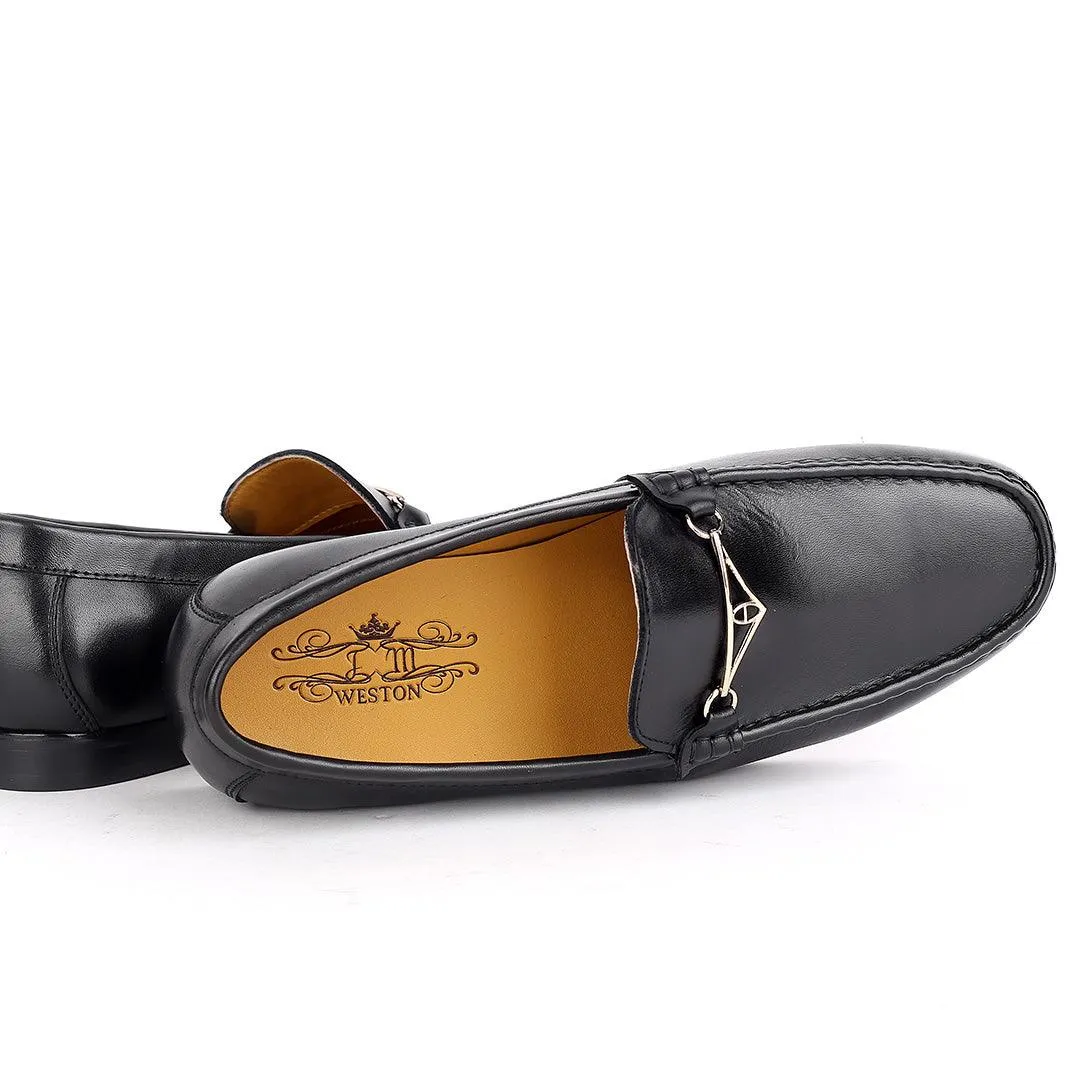 Weston Magnificent Leather Gold Designed Loafers Shoe - Black