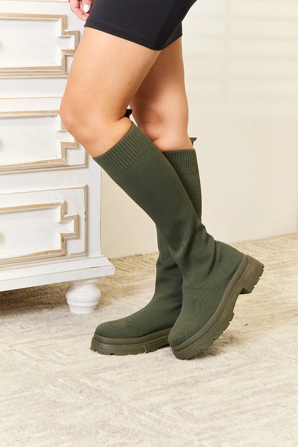 WILD DIVA Footwear Knee High Platform Sock Boots