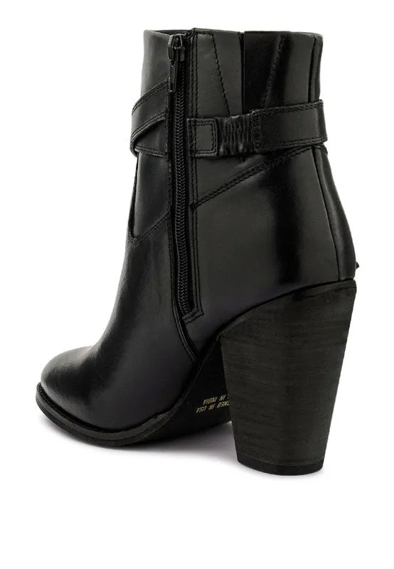 Winter Black Leather Heeled Ankle Boots