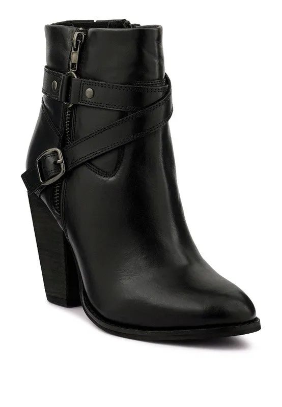 Winter Black Leather Heeled Ankle Boots