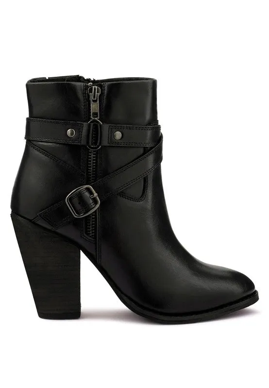 Winter Black Leather Heeled Ankle Boots