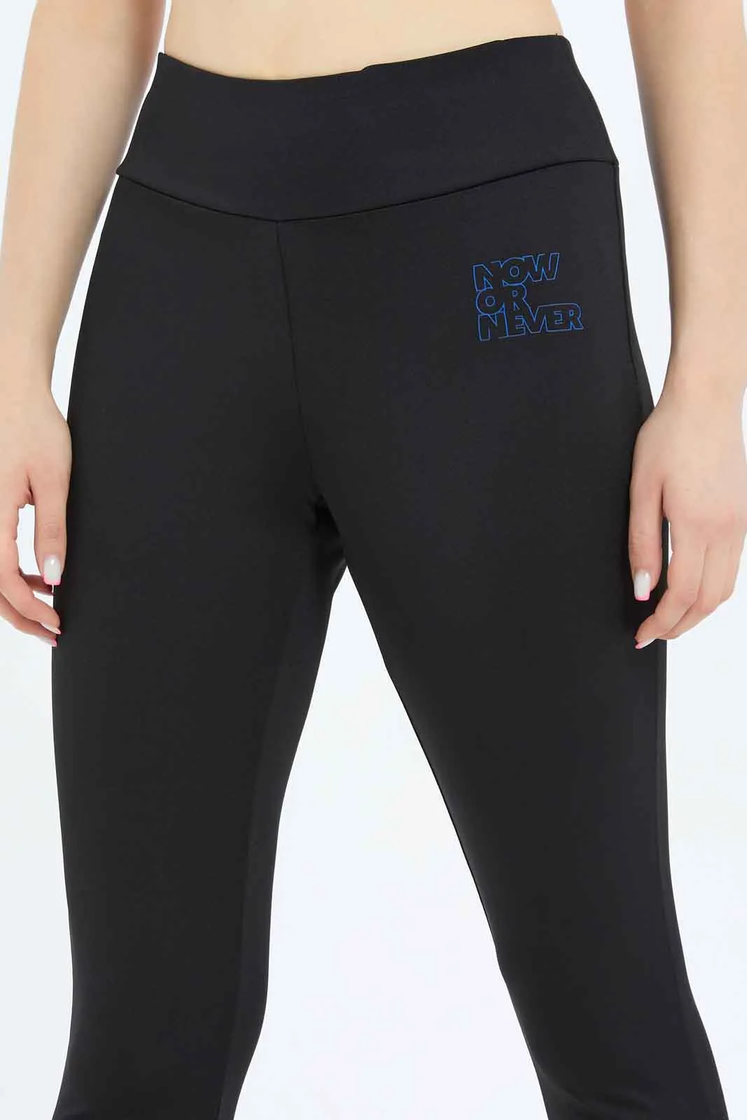 Women Black And Blue Color Block Active Pants