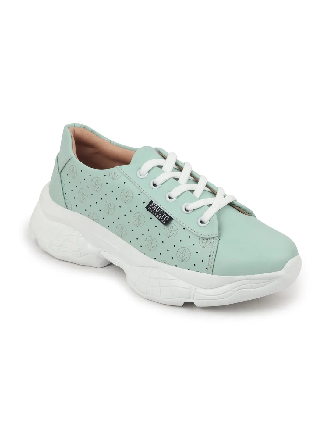 Women Green Lace Up Casual Trendy Sneakers