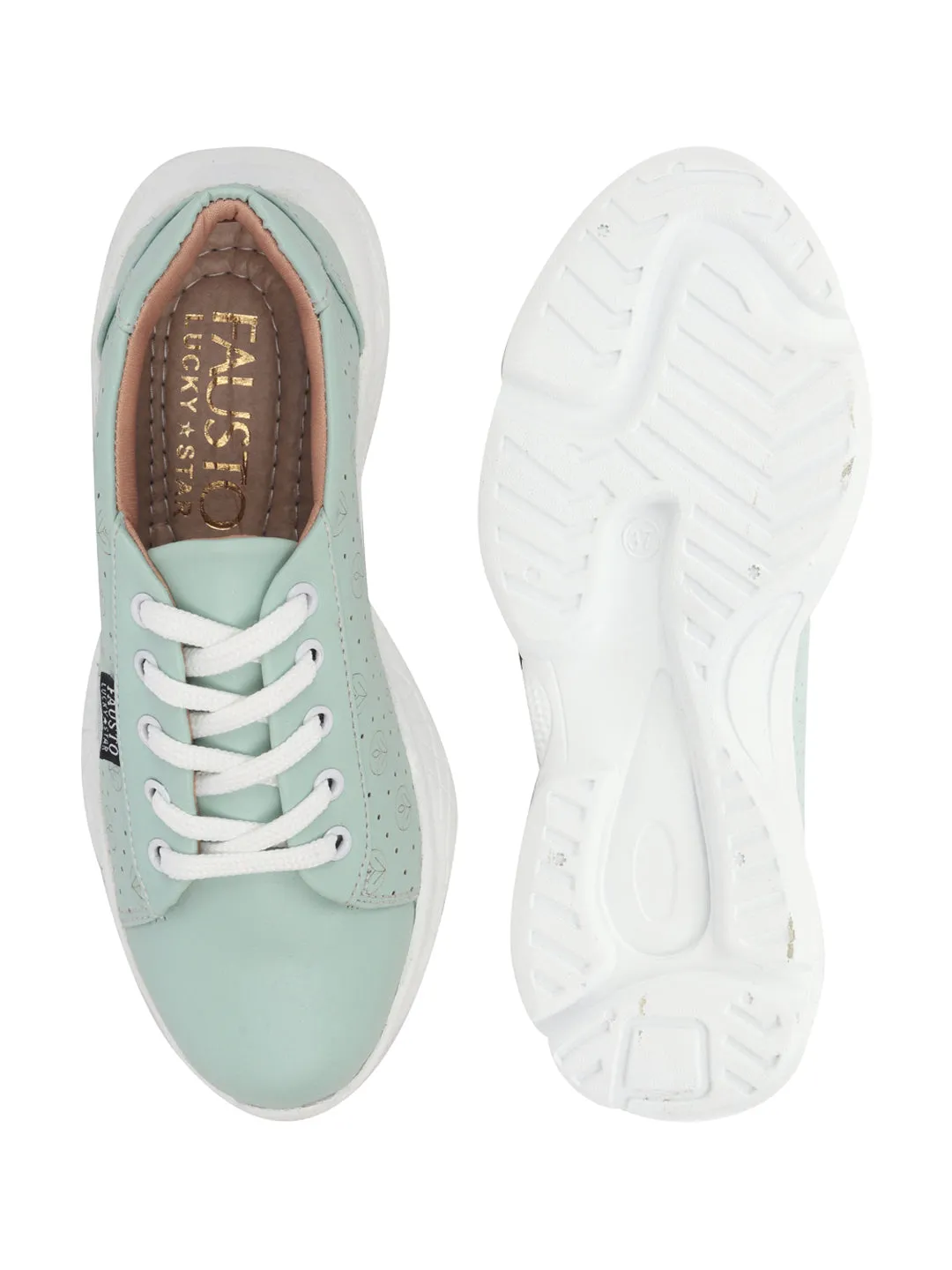 Women Green Lace Up Casual Trendy Sneakers