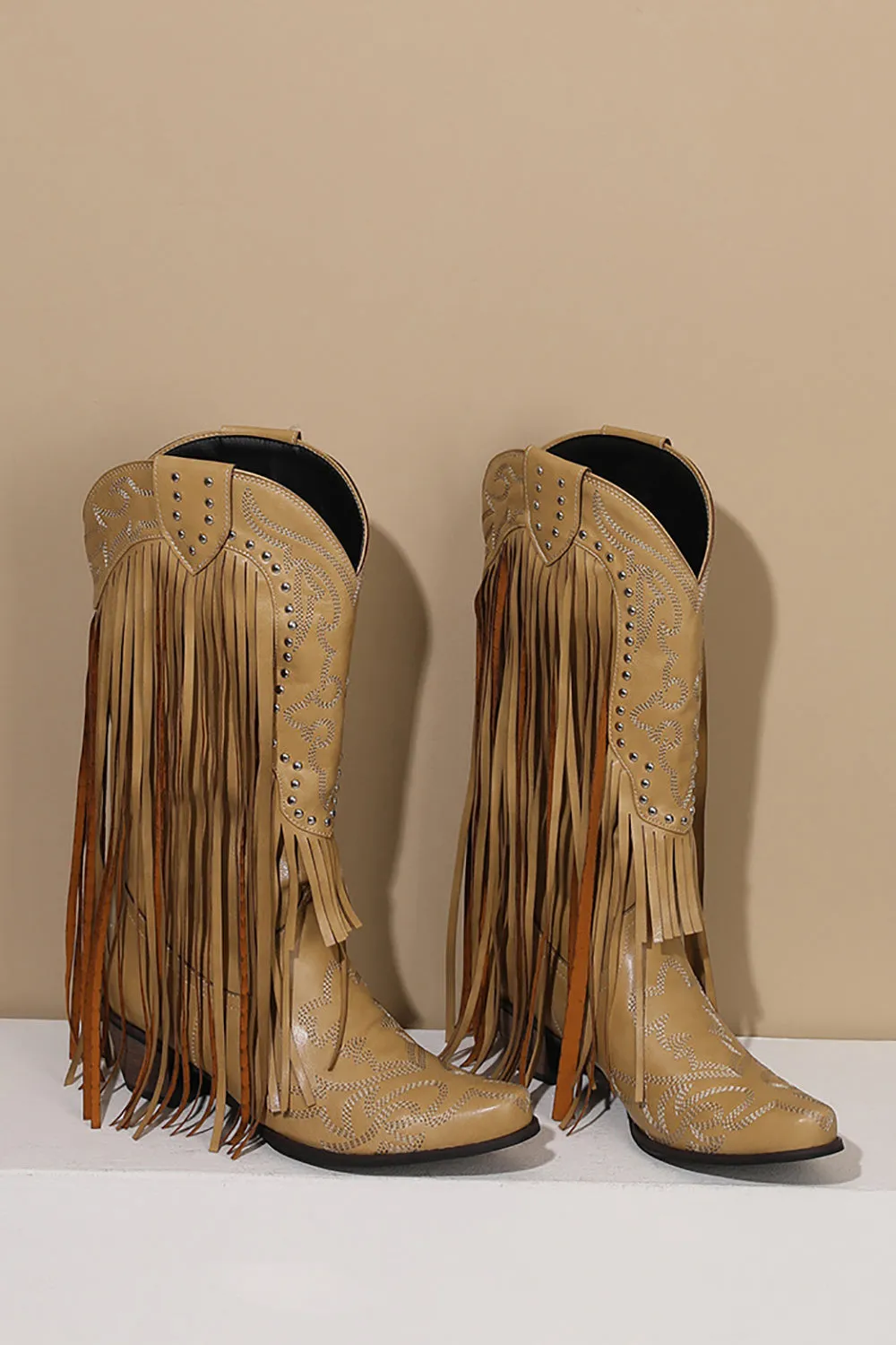 Women's Black Embroidery Tassel Leather Boots