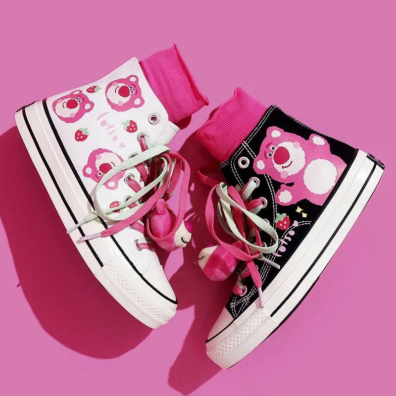 Womens Teenagers Cute Bear High-top Canvas Shoes