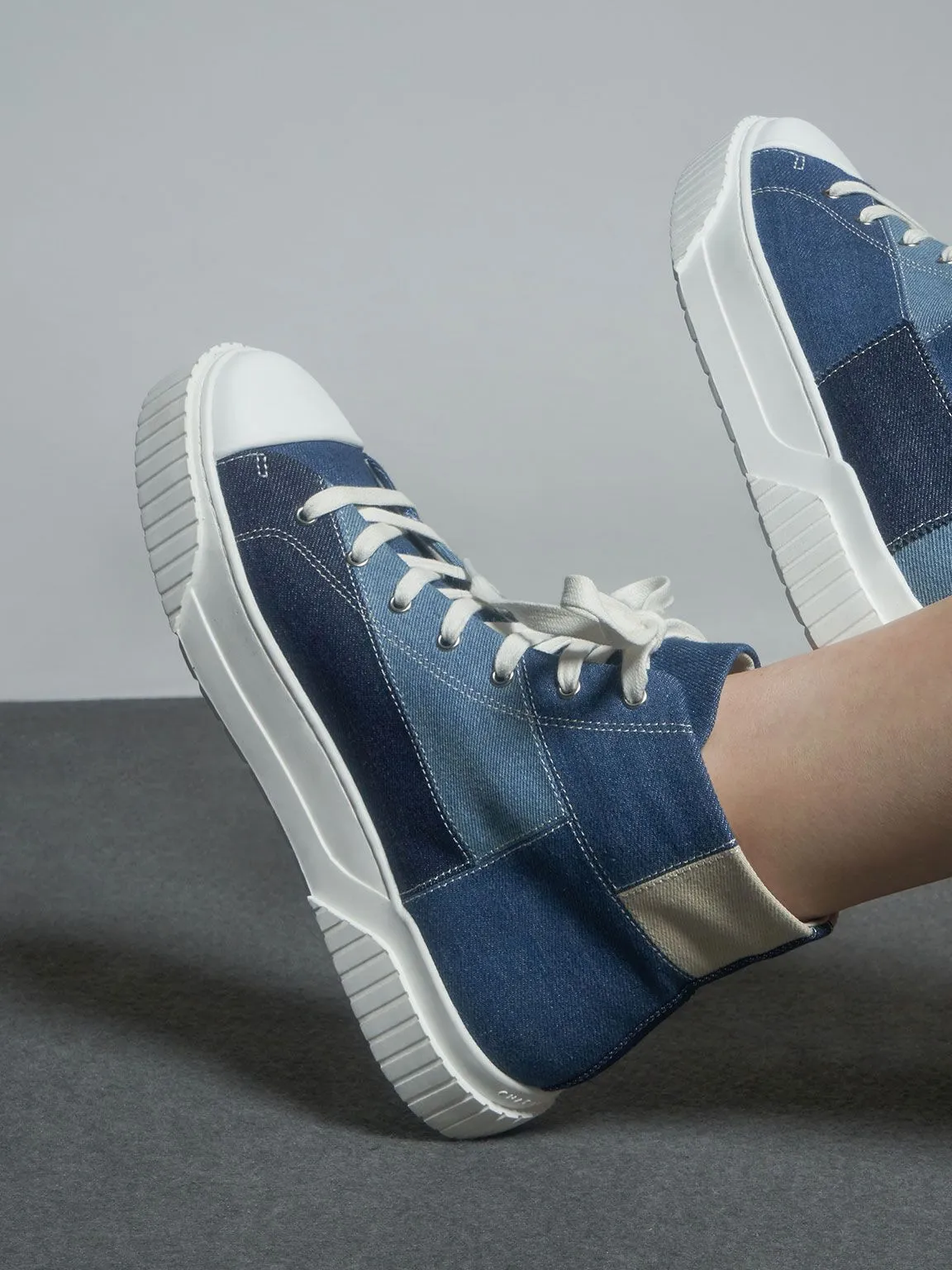 Woven Fabric High Top Sneakers