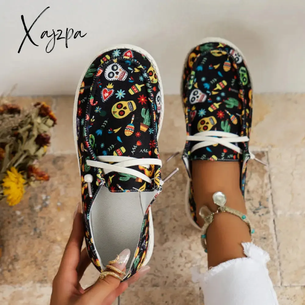 Xajzpa - Black Casual Patchwork Printing Round Comfortable Shoes