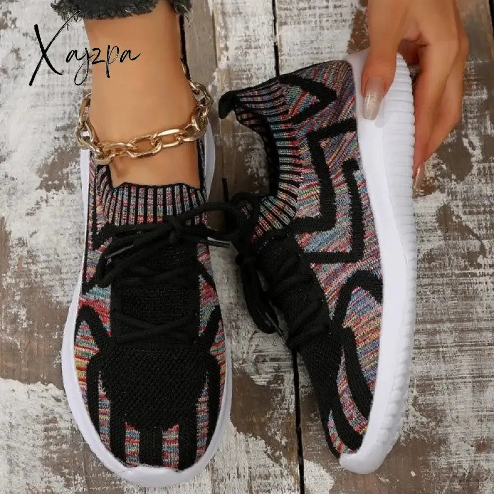 Xajzpa - Black Casual Sportswear Daily Patchwork Frenulum Round Comfortable Out Door Shoes